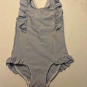 Girls 1-2 Yr. Blue and White Striped Seersucker Ruffle Swimsuit